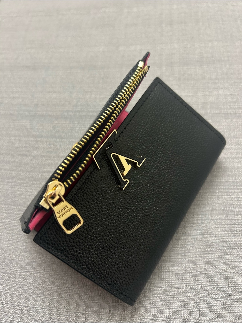 Black Women’s Leather Card Wallet with Gold Hardware